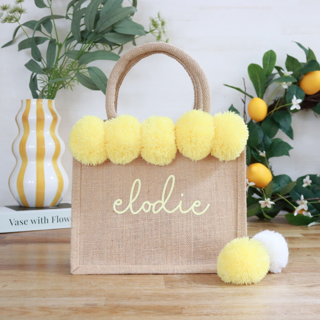 Pom Pom Jute Tote Bag