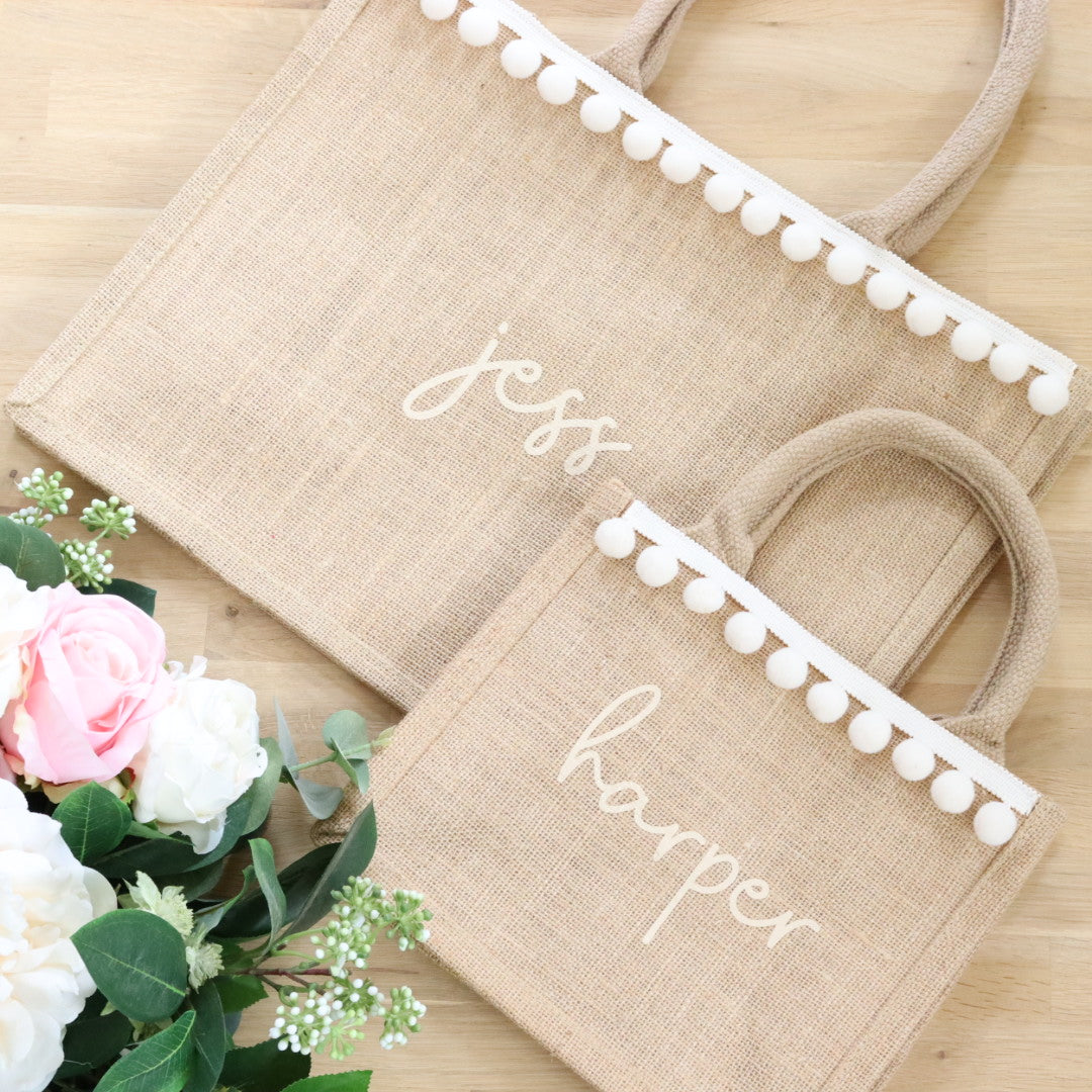 Pom Pom Trim Jute Bag