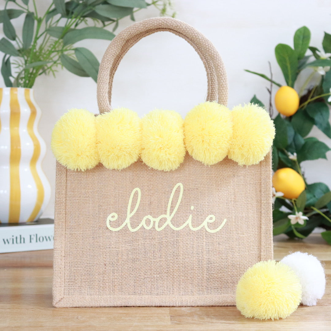 Pom Pom Jute Tote Bag
