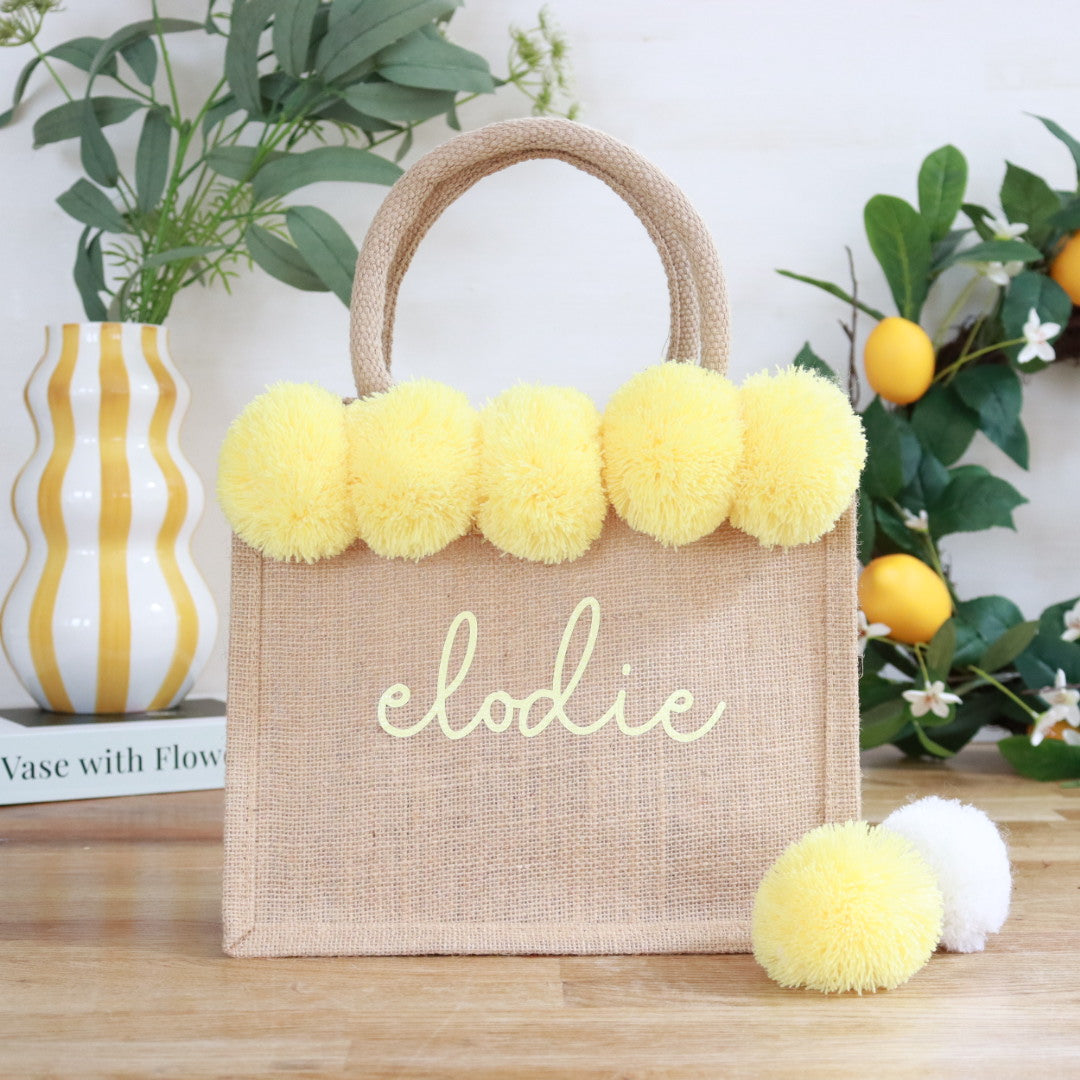 Pom Pom Jute Tote Bag