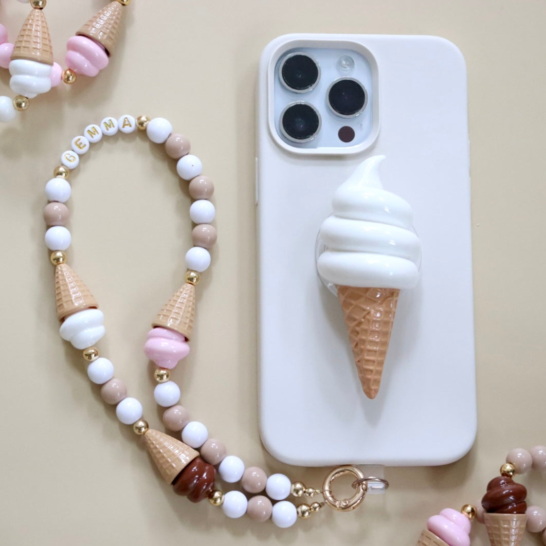 Vanilla ice cream shaped phone grip for the back of your phone or phone case. The perfect gift for kids, teens & adults.