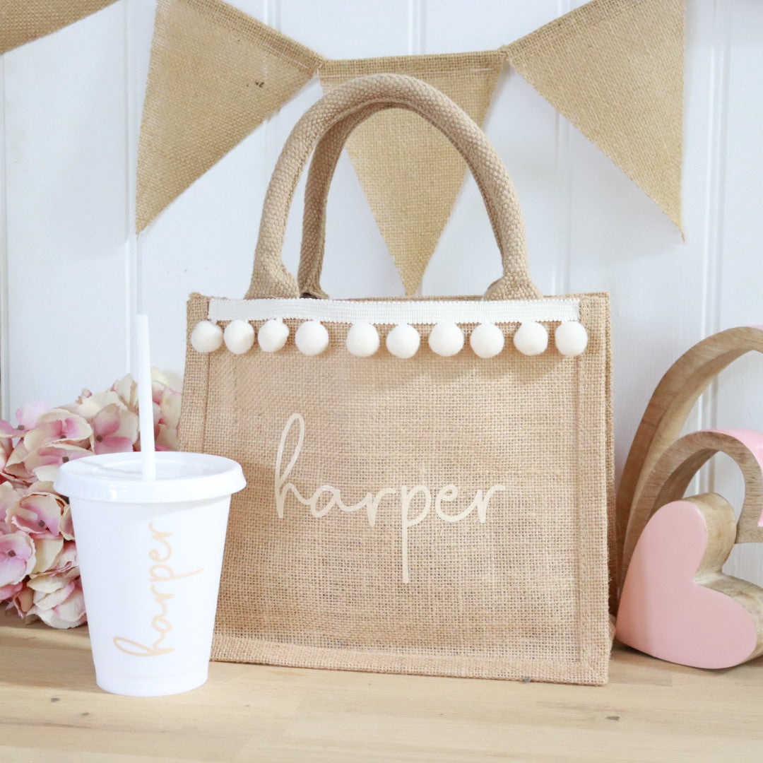 Pom Pom Jute Bag &/or Cold Cup