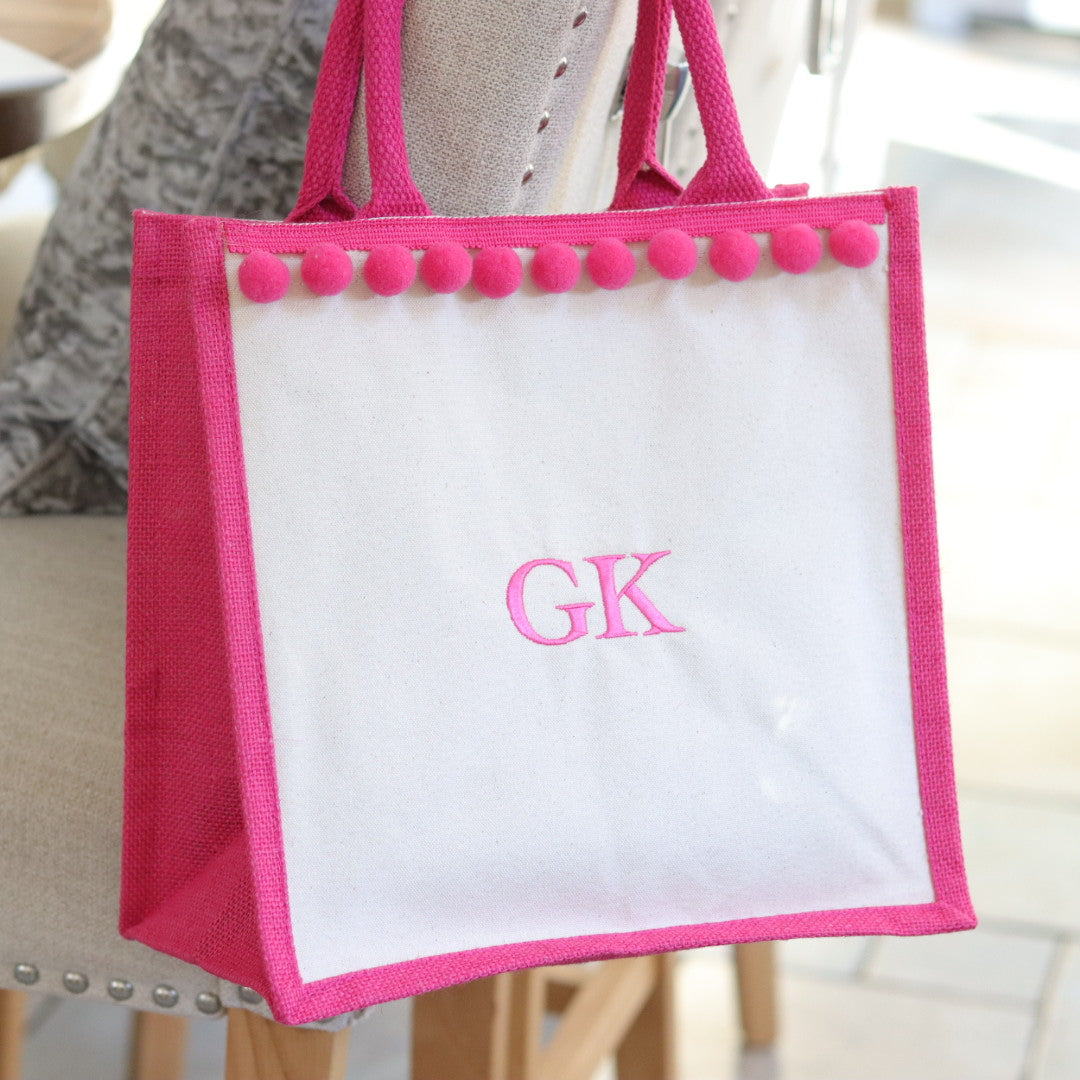 Initialed Pom Pom Bag - Hot Pink