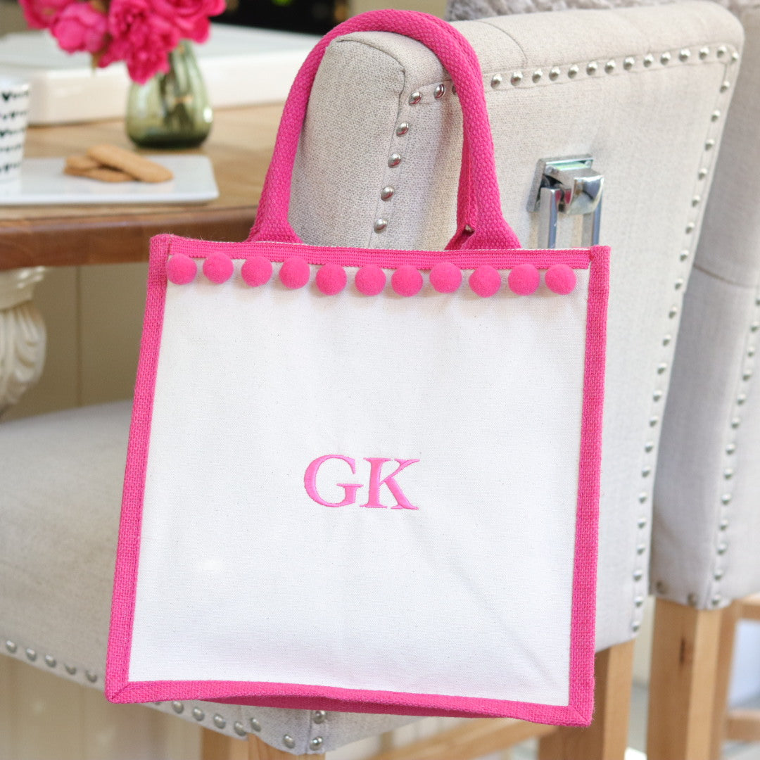 Initialed Pom Pom Bag - Hot Pink