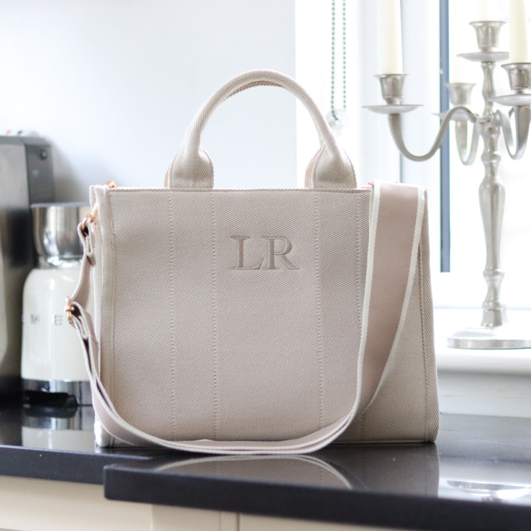 Shoulder Strap Tote - Cream & Taupe