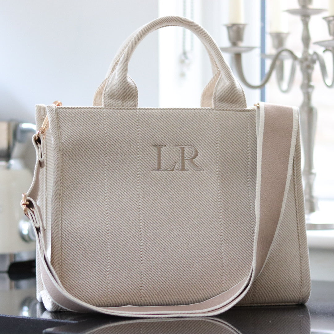 Shoulder Strap Tote - Cream & Taupe