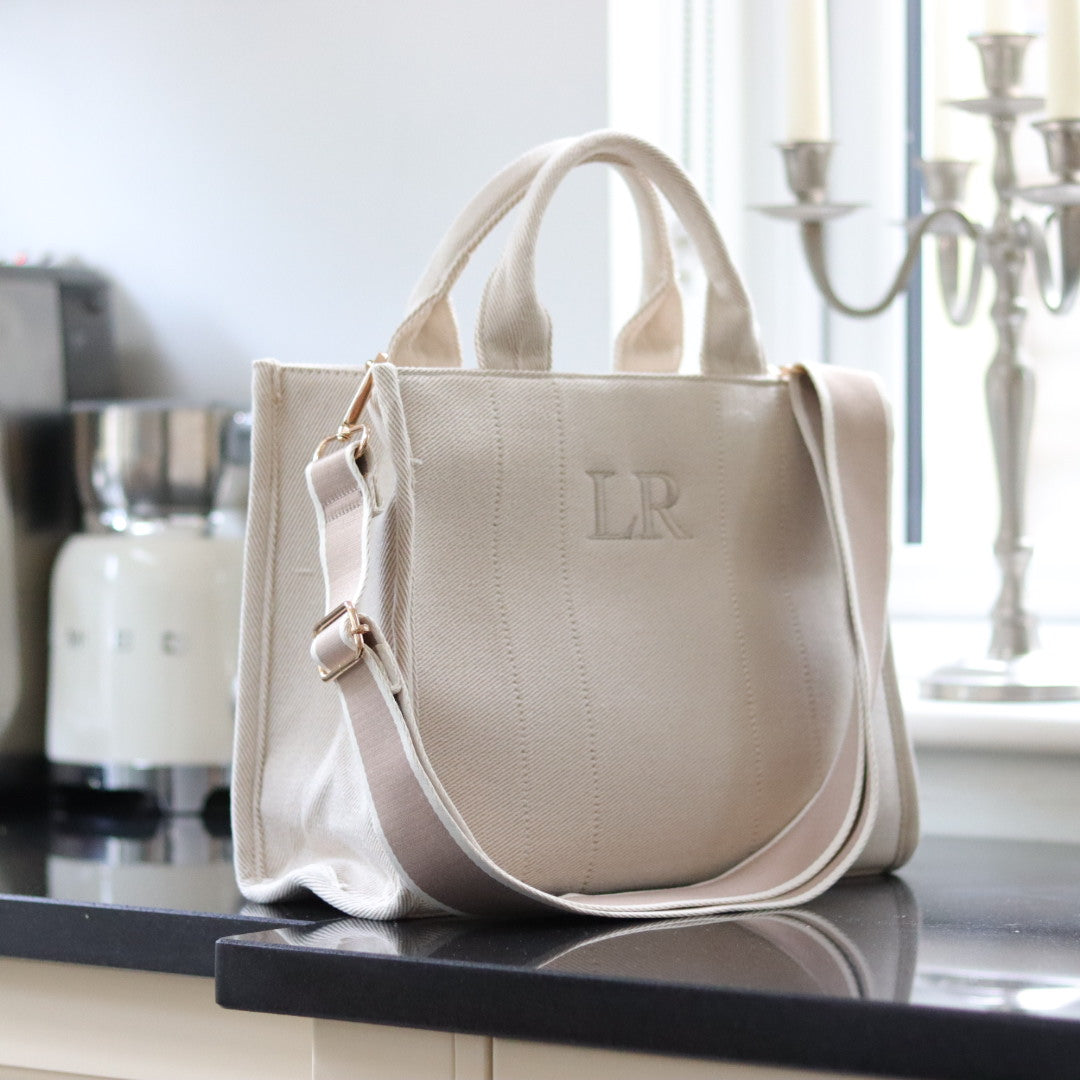 Shoulder Strap Tote - Cream & Taupe