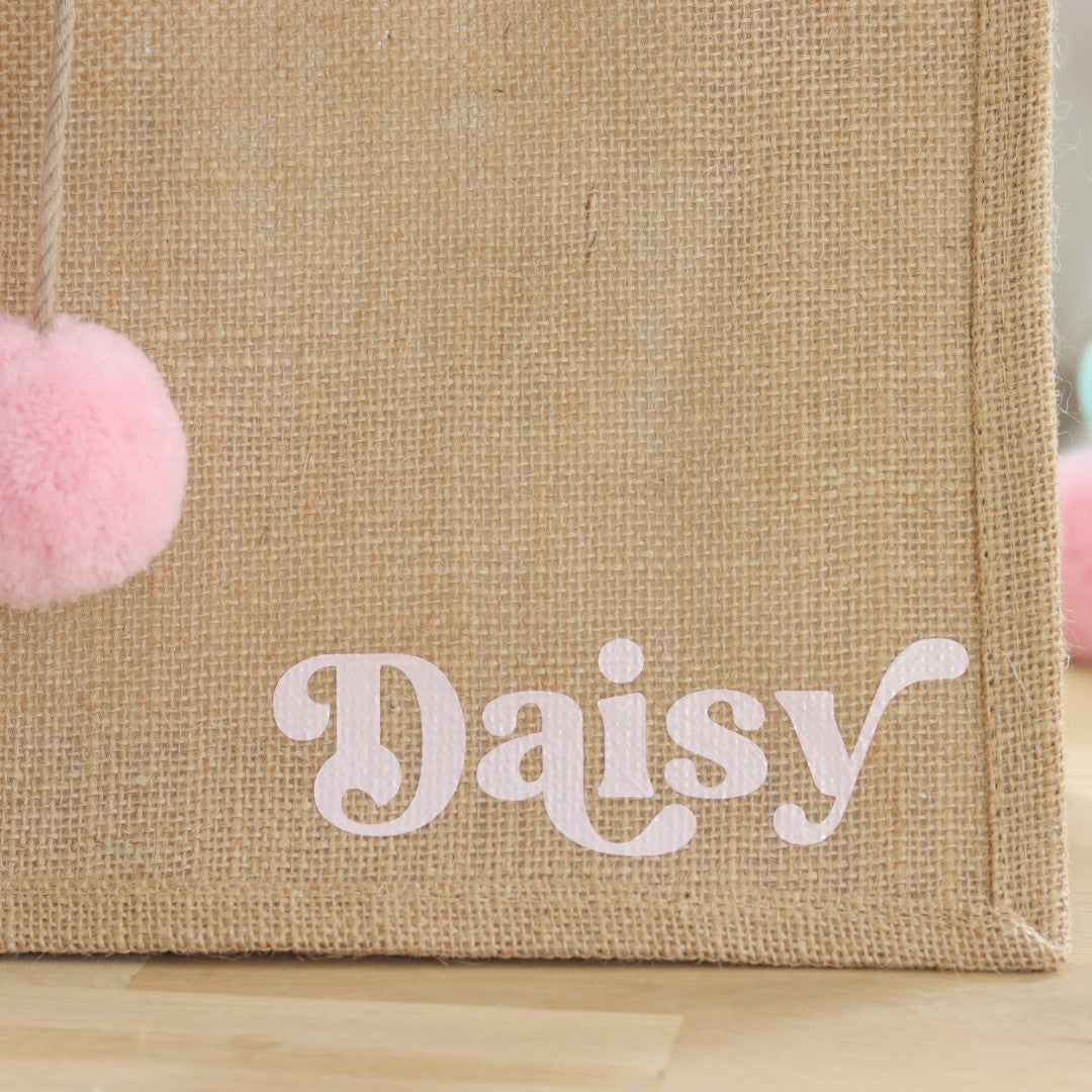 Jute Tote Bag & Pom Pom Charm