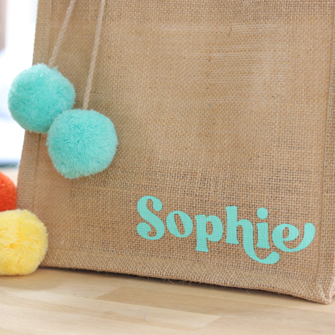Jute Tote Bag & Pom Pom Charm