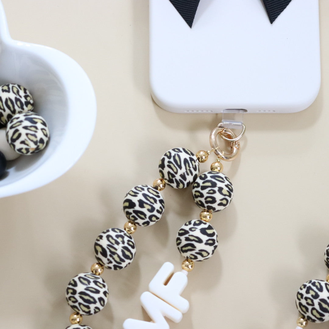 Leopard Bubblegum Bead Phone Charm